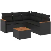 vidaXL 6-tlg. Garten-Sofagarnitur mit Kissen Schwarz Poly Rattan