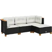 vidaXL 4-tlg. Garten-Sofagarnitur mit Kissen Schwarz Poly Rattan