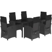 vidaXL 7-tlg. Garten-Essgruppe mit Kissen Schwarz Poly Rattan