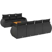 vidaXL 8-tlg. Garten-Sofagarnitur mit Kissen Schwarz Poly Rattan