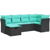 vidaXL 6-tlg. Garten-Sofagarnitur mit Kissen Schwarz Poly Rattan