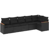 vidaXL 6-tlg. Garten-Sofagarnitur mit Kissen Schwarz Poly Rattan