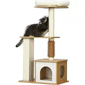 SUGIFT Kratzbaum Katzenbaum mit Höhle, Liegefläche, 2 Sisal-Säulen, 59,5x39,5x114 cm