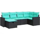 vidaXL 6-tlg. Garten-Sofagarnitur mit Kissen Schwarz Poly Rattan