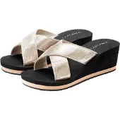 LASCANA Badepantolette "Badeschuhe, Flip Flop, Badelatsche, Sandale" Pantolette mit Keilabsatz und Metallic-Optik VEGAN