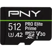 PNY Pro Elite Prime microSD 512 GB (schwarz/grün, Class 10, U3, V30, A2, SD-Adapter)