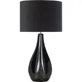 Beliani Tischlampe Schwarz geschwungener Porzellanfuß Stoffschirm langes Kabel mit Schalter Modern Glamourös