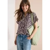 Cecil Druckbluse Sommerbluse mit Leo-Print aus Leinenmix