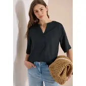 Cecil Kurzarmbluse , Damen, Gr. S (38), schwarz (palm breeze grün), Web, Obermaterial: 100% Viskose, unifarben, regular fit normal, Rundhals, Blusen Kurzarmbluse, mit Knopfleiste