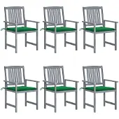 vidaXL Gartenstühle mit Kissen 6 Stk. Massivholz Akazie Grau