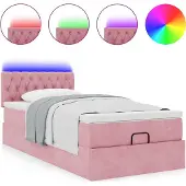 Syfax Ottoman-Bett mit Matratze & LEDs Rosa 100x200 cm Samt