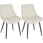 Beliani Esszimmerstuhl Hellbeige Kunstleder Gesteppt mit Hoher Rückenlehne Schwarzes Metallgestell Retro Esszimmer Küche Wohnküche Wohnzimmer