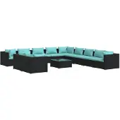 vidaXL 12-tlg. Garten-Lounge-Set mit Kissen Schwarz Poly Rattan
