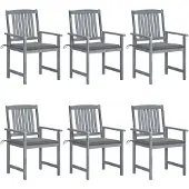 vidaXL Eleganten-Stil Gartenstühle mit Kissen 6 Stk. Massivholz Akazie Grau DE5578330