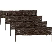 Relaxdays Beeteinfassung, Weide, 4er Set, HxB: 20 x 100 cm, zum Stecken, Beet & Rasen, niedrige Beetumrandung, braun