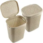 Kadax Wäschekorb mit Deckel, großer Behälter, 55 l, Beige