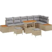 vidaXL Gartensofa-set 9 stk. 8-Sitzanzahl Beige und Hellgrau