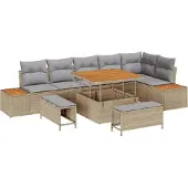 vidaXL Gartensofa-set 9 stk. 8-Sitzanzahl Beige und Hellgrau