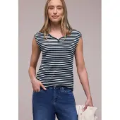 Street One Shirttop geringelt mit Knopf-Detail