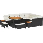 vidaXL Gartensofa-set 12 stk. 11-Sitzanzahl Schwarz und Creme