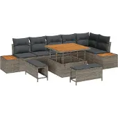 vidaXL Gartensofa-set mit Kissen 9 pcs Grau