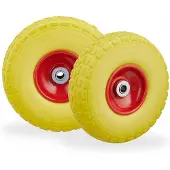 Relaxdays 4 x Sackkarrenrad, pannensichere Vollgummireifen, 4.1/3.5-4, 16 mm Achse, bis 150 kg, H x D: 26 x 8,5 cm, gelb/rot