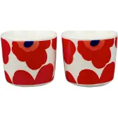 Marimekko - Oiva Unikko Becher (2er-Set), 200 ml, weiß / rot