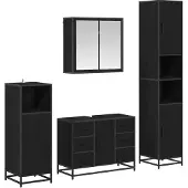vidaXL Badezimmermöbel-Set 4 stk. Schwarz Eichen-Optik 80 x 33 x 60 cm