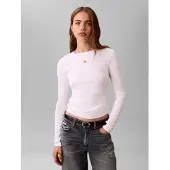 Calvin Klein Ls Woven Label 2x2 Blouse Brilliant White Größe: L | Longsleeves Outlet | Damen | Weiß