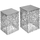 Invicta riess-ambiente 2er Set Beistelltisch ABSTRACT LEAF 45cm silber Couchtisch Metall filigran