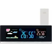 INFACTORY Tisch-Wetterstation, Funk-Außensensor, Farb-LCD-Display, USB-Ladeport