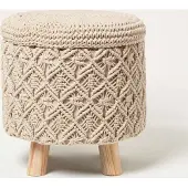 Homescapes Indy – Makramee-Hocker mit Stauraum – natur, 43 cm hoch