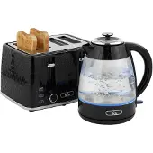 HOMCOM Wasserkocher- und Toaster-Set mit Krümelschublade, Schwarz
