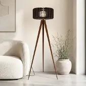 LumenXL Stehleuchte Oakly mit Metall-Dreibein und Holzschirm in Walnussoptik