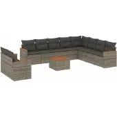 vidaXL 11-tlg. Garten-Sofagarnitur mit Kissen Grau Poly Rattan