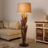 Invicta Handgefertigte Stehlampe WILD NATURE 158cm natur Treibholz Stehleuchte Leinenschirm