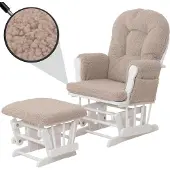 Mendler Relaxsessel MCW-C76, Schaukelstuhl Sessel Schwingstuhl + Hocker Stoff Bouclé 480g/m² braun Gestell weiß