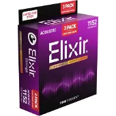 Elixir 16564 - 80/20 Bronze - Akustiske strenge - Nanoweb - Custom Light (11-52) - 3-pak