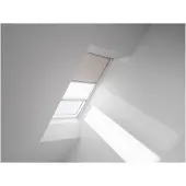 Velux Vorteils-Set Verdunkelungsrollo uni hellbeige und Faltstore Plissee weiß manuell Rahmen aluminium DFD SK10 1085S
