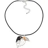 J. Jayz Modeschmuck Anhänger mit Kette Metall Blatt 3-farbig Lederband schwarz 45,5+7,0cm
