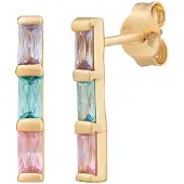 Cai Ohrstecker 925 Sterling Silber gelb vergoldet Baguette Zirkonia Pastell