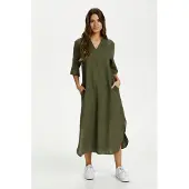 Kaffe Midikleid "Damen Kleid BPkaisey", Damen, Gr. XL, N-Gr, grün (grape leaf), Obermaterial: 85% Baumwolle CO. 15% Leinen LI., Kleider Midikleid