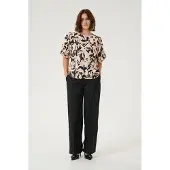 Kaffe Kurzarmbluse "Damen Bluse kurzarm KApaco", Damen, Gr. 42, bunt (beige, schwarz, peach blurry leaf), Obermaterial: 87% Viskose LENZING ECOVERO CV LenzEcov. 13% Nylon NY., Blusen Kurzarmbluse