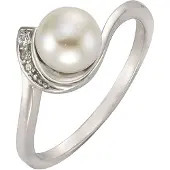 Zeeme Pearls Ring Silber 925 rhodiniert mit weißer Perle & Zirkonia