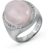 Zeeme Gemstones Ring Silber 925 rhodiniert mit echtem Rosaquarz und Zirkonia