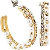 Steuer Modeschmuck Creolen Kunststoff goldfarben Glänzend Perle Strass