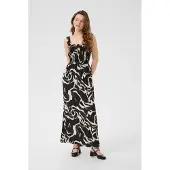 Kaffe Midikleid "Damen Kleid KAmartha", Damen, Gr. 42, N-Gr, schwarz (schwarz, nature organic lines), Obermaterial: 50% Viskose CV. 50% Viskose LENZING ECOVERO CV LenzEcov., Kleider Midikleid