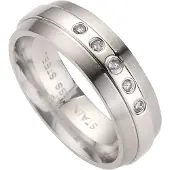 Zeeme Stainless Steel Ring Edelstahl glanz/matt mit weißem Zirkonia