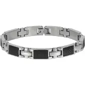 Zeeme Stainless Steel Armband Edelstahl poliert mit Carbon-Einlagen 20,5cm lang