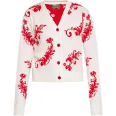 Mymo Strickjacke Frauen Wollweiss Rot